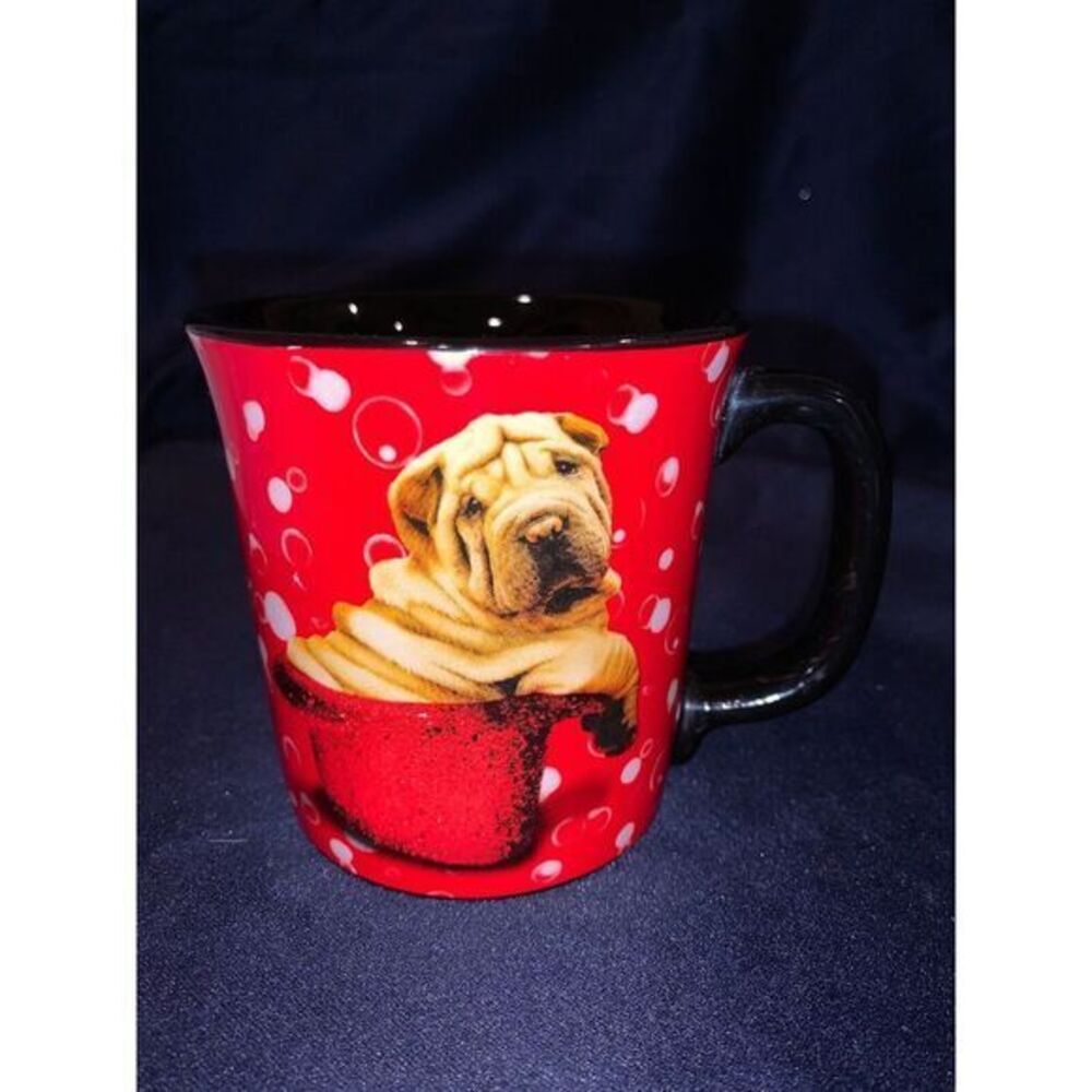 Keith Kimberlin‎ Coffee Mug Shar-Pei Bubbles, Red Hat 12oz Black Inside